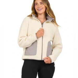 Vuori Cream Sherpa Teddy Jacket with Gray Pockets